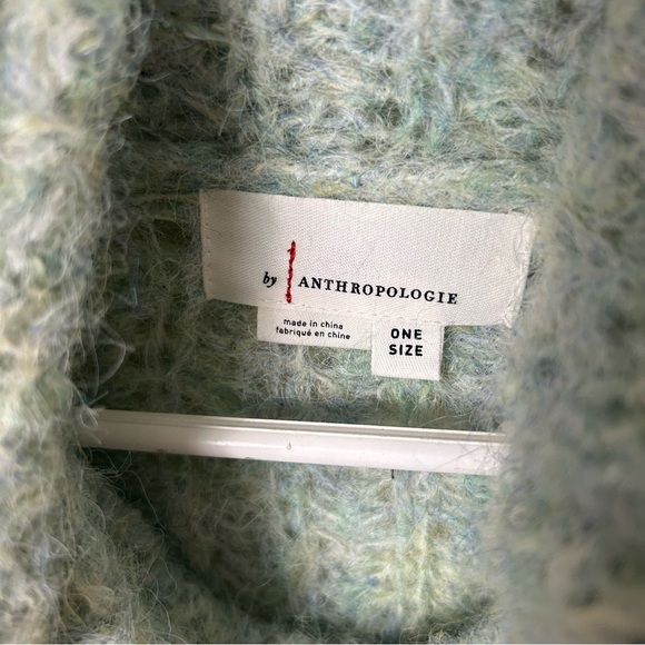 Anthropologie green funnel neck poncho sweater womens OS fuzzy cozy - Picture 9 of 10